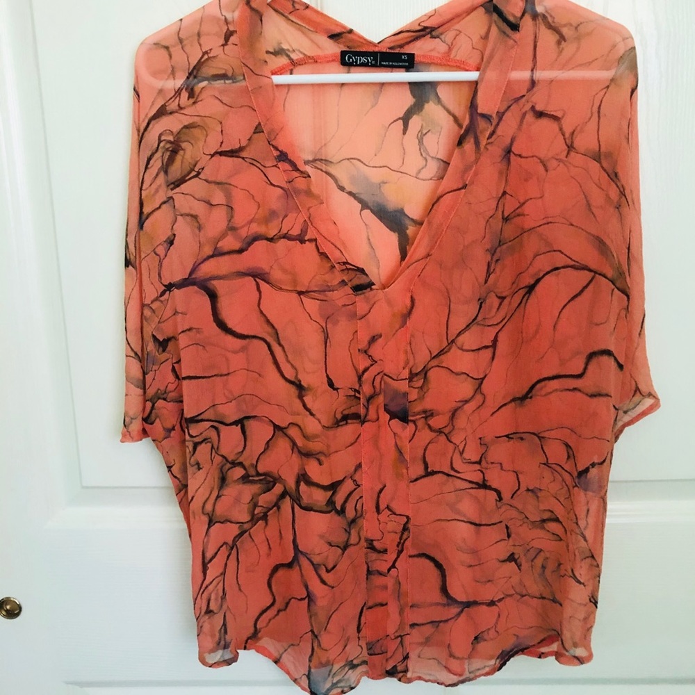 New! Gypsy Hand Painted Silk Sheer Top